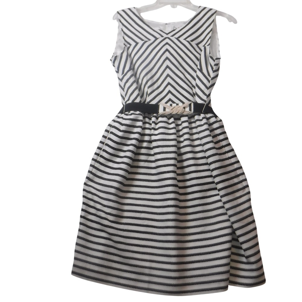 Bea & Dot ModCloth Black‎ White Rope Stripe Nautical Fit Flare Dress Large